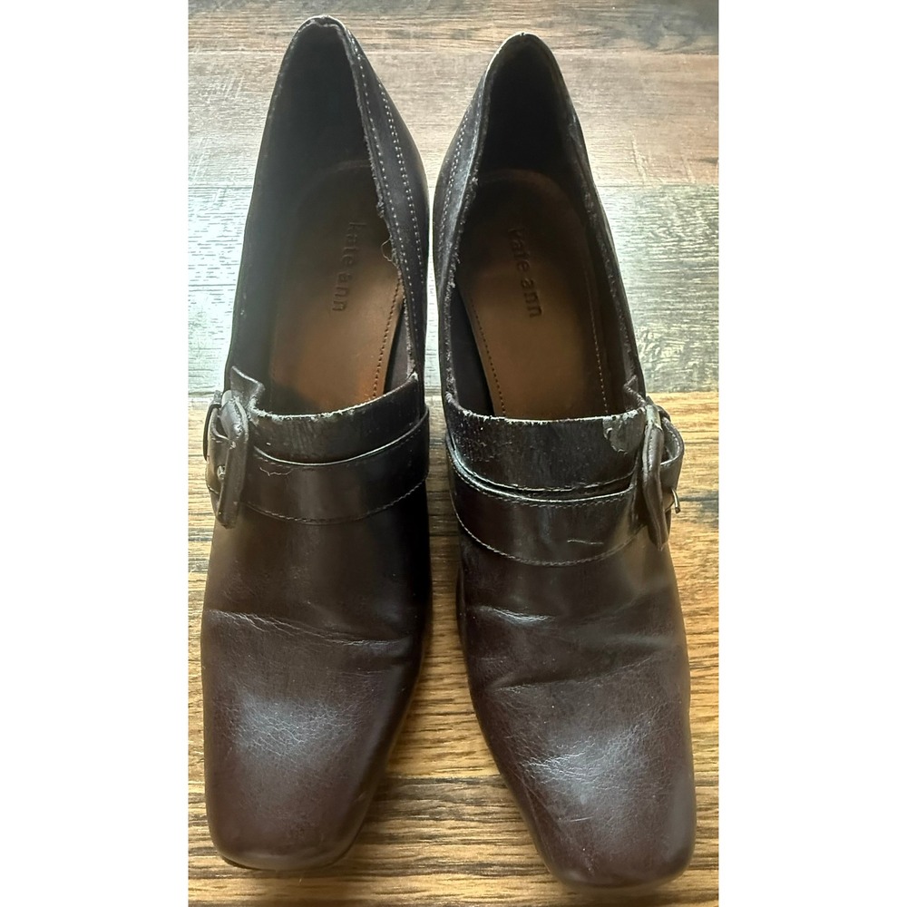 Vintage 90s Kate Ann Womens Brown Buckle Pumps Square Toe Block Heel Size 6.5